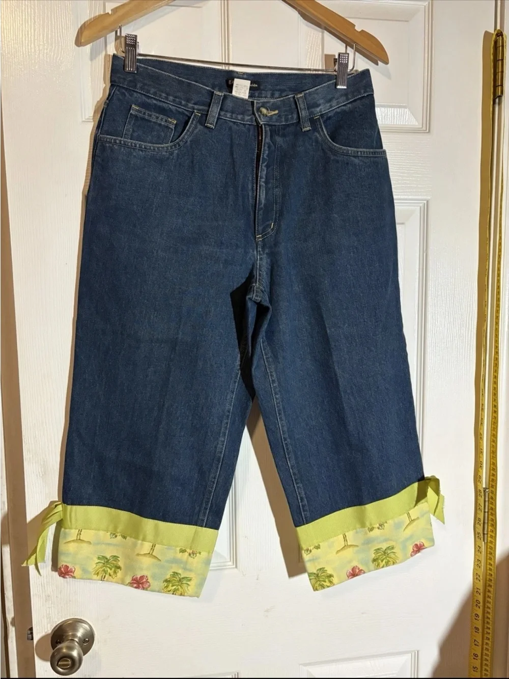 Denim Capri Shorts with Tropical Lime Cuff